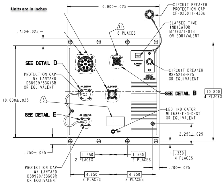Mechanical Drawing - Amphenol Aerospace 32-Channel 10G Rugged Ethernet Switch Box